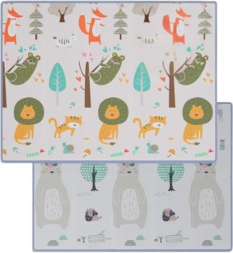 Tapis d’Éveil Bébé Pliable 200x150x1cm – Tapis de Jeu Épais Réversible et Antidérapant – Doux, Imperméable & Sûr – Stimule la Motricité et l’Éveil Sensoriel – Certifié CE Sans BPA