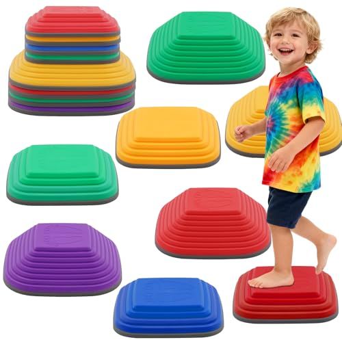 8 Pierres D'équilibre pour Enfants,Antidérapant Parcours de Motricité Intérieur & Extérieur,Balance Stepping Stones,Favorise l'Équilibre et la Coordination, motricité Enfant Dès 3+