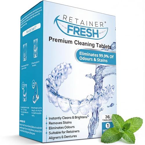 Tablettes de nettoyage Retainer – 36 comprimés 1 mois Retainer Fresh, Brite et Stain Free Tablets – Tablette de nettoyage pour appareils orthodontiques et gouttières, prothèses dentaires, aligneurs