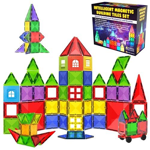 Jeu de Blocs de Construction Magnétiques – Blocs Magnétiques Éducatifs STEM pour Enfants, Apprentissage Préscolaire Sensoriel Montessori Jouets Magnétiques pour Garçons & Filles dès 3 Ans – 57 Pièces