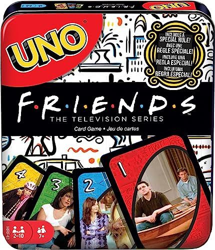 Mattel Games Uno Friends Jeu de cartes dans une boîte de rangement, objets de collection inspirés de la série TV (exclusivité Amazon)