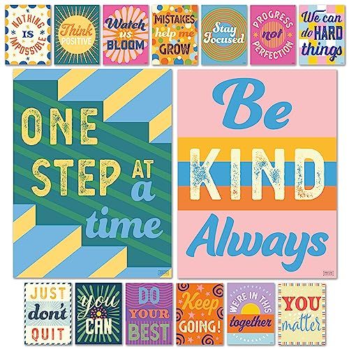 S&O Lot de 15 affiches de motivation pour salle de classe – Affiches de salle d'étude – Graphiques inspirants pour l'école secondaire – Impressions motivantes