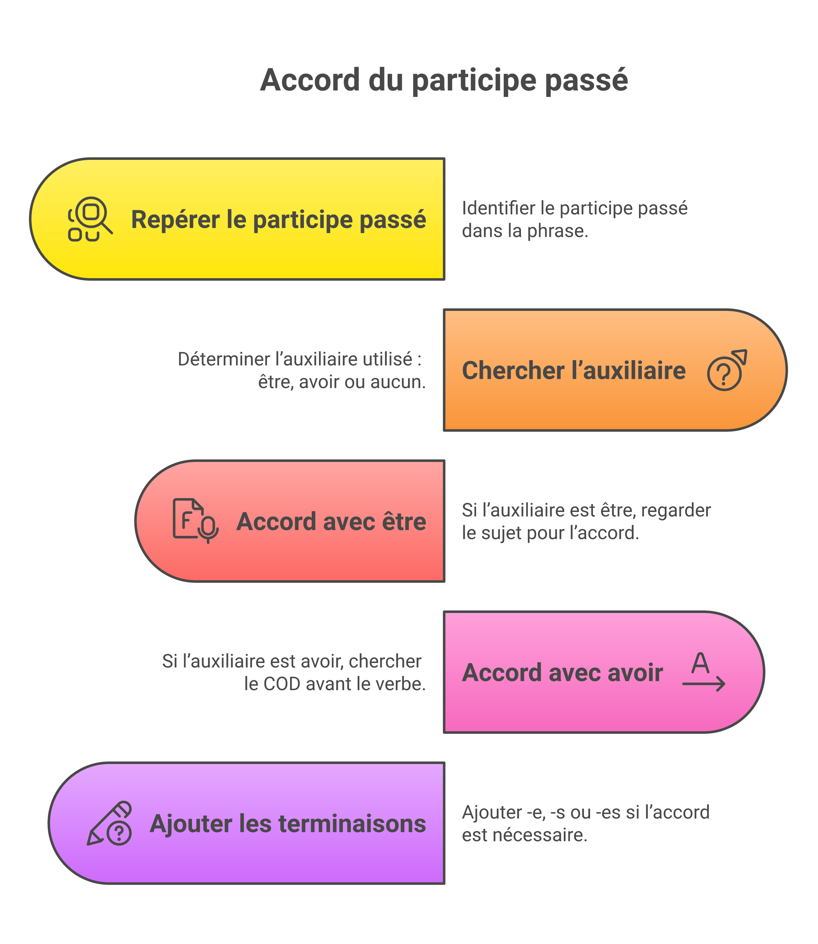 Méthode en cinq étapes pour accorder un participe passé