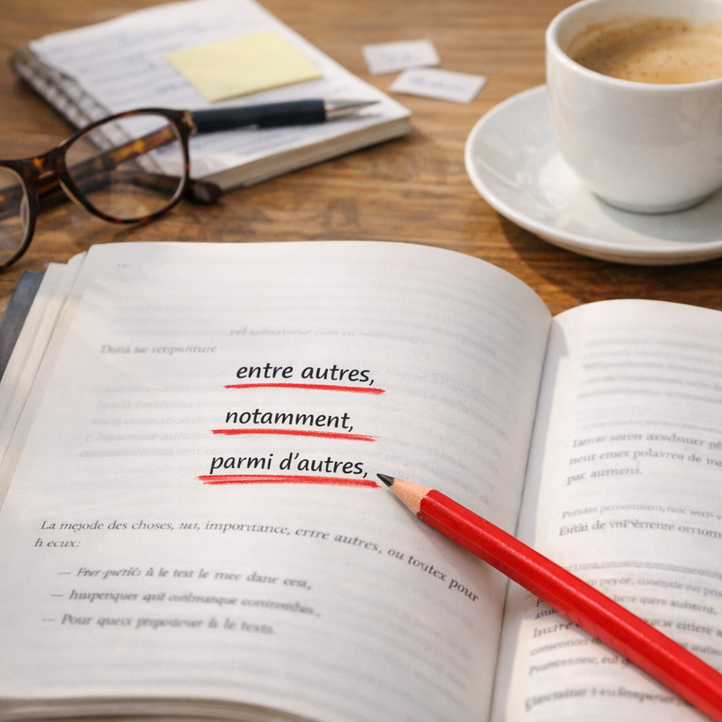 Entre autres, notamment, parmi d’autres : le test des 3 remplacements