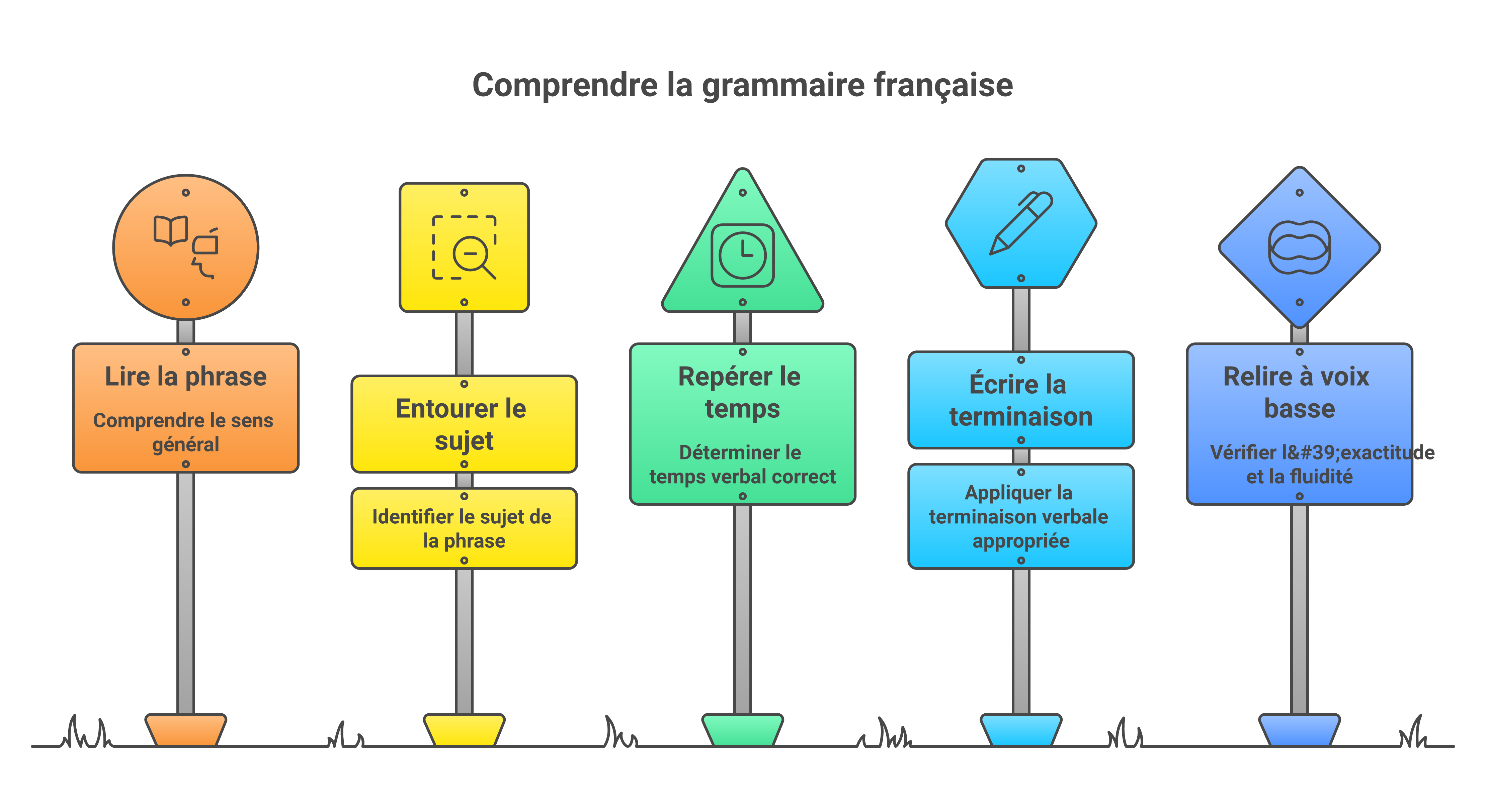 Méthode en cinq étapes pour réussir un exercice de conjugaison en CM1