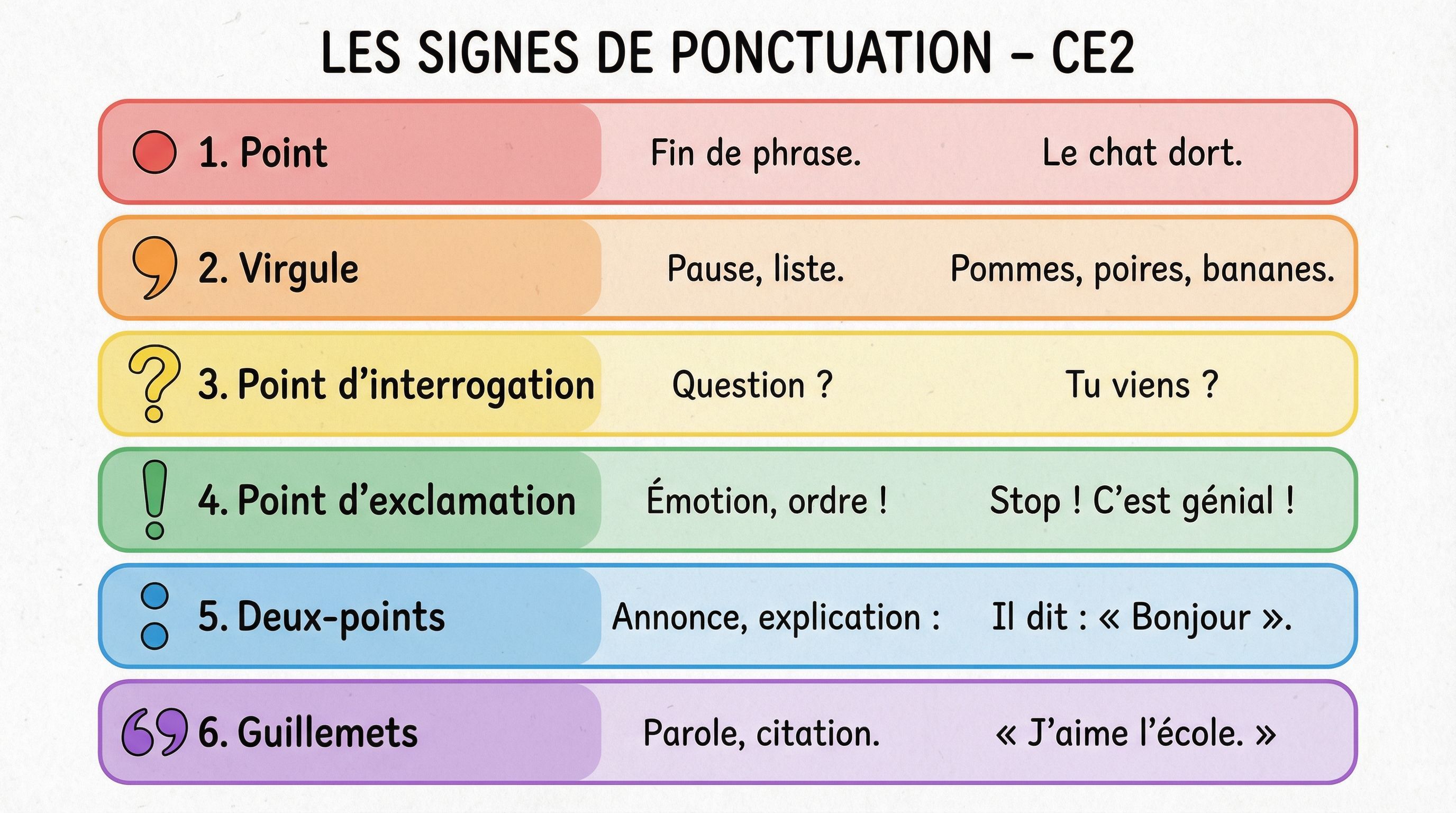 Exercices de ponctuation en grammaire CE2