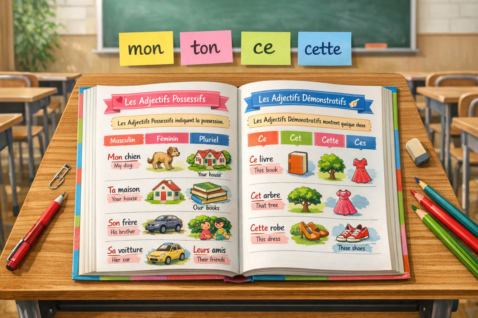 Les determinants : articles possessifs demonstratifs