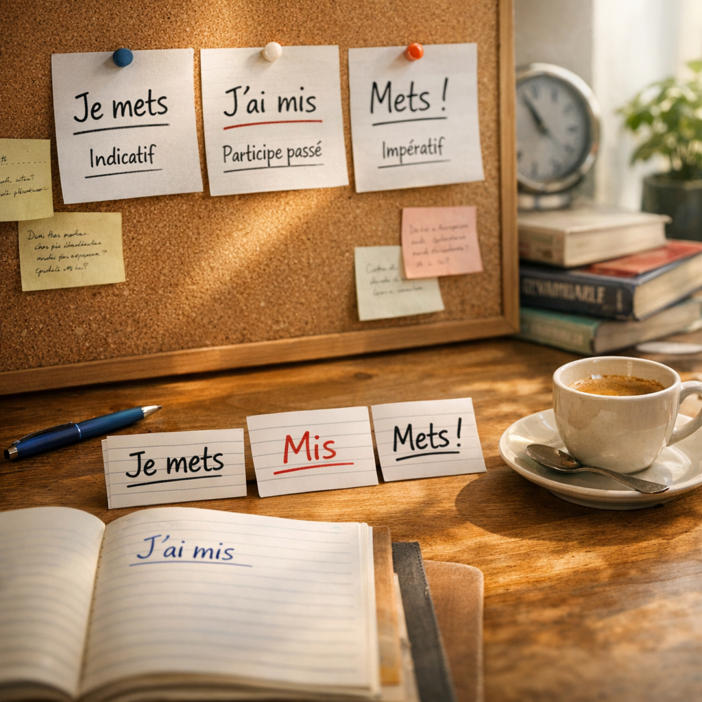 Indicatif, participe et impératif : les formes de mettre à ne pas confondre