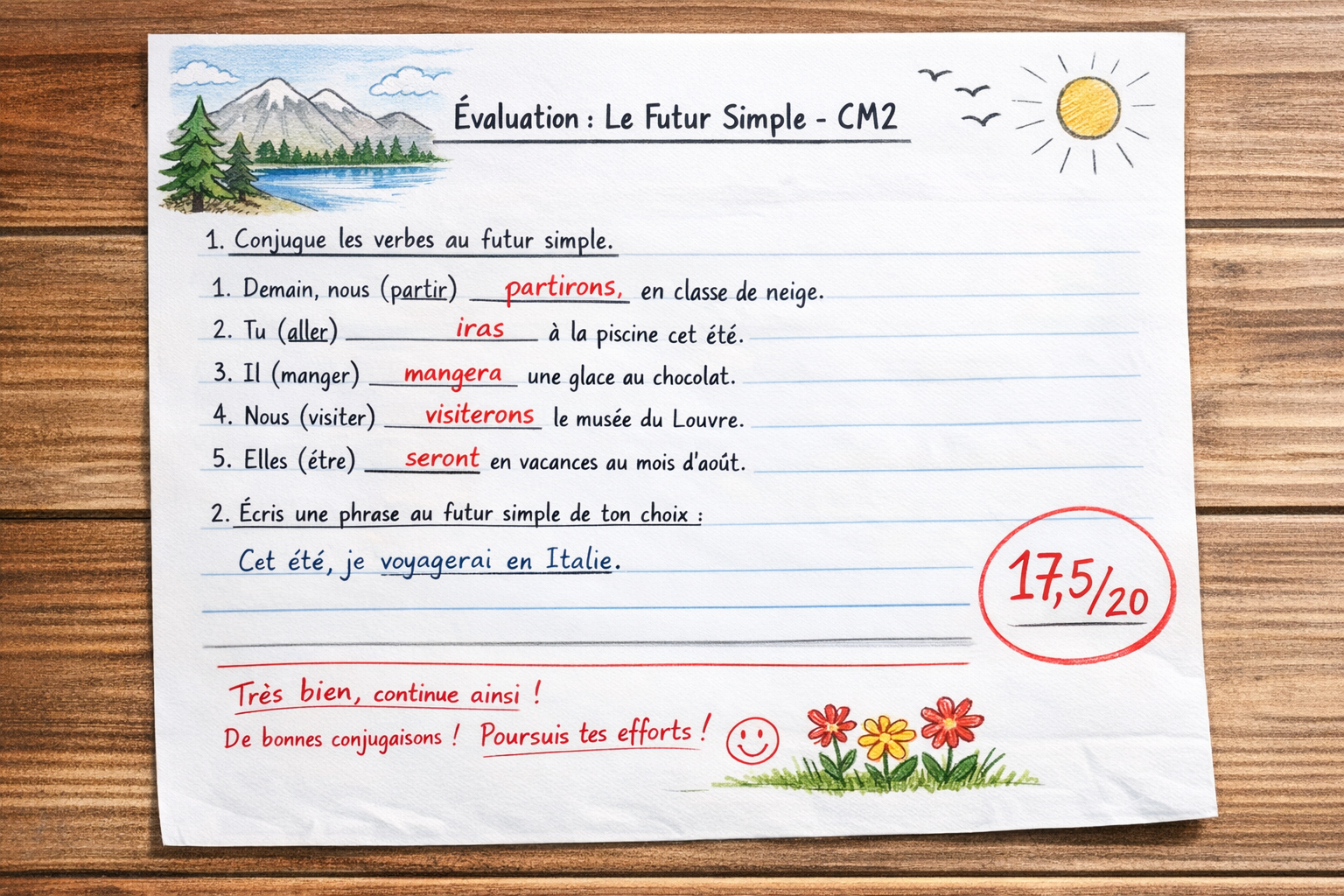 Evaluation futur simple CM2 : exercices corriges