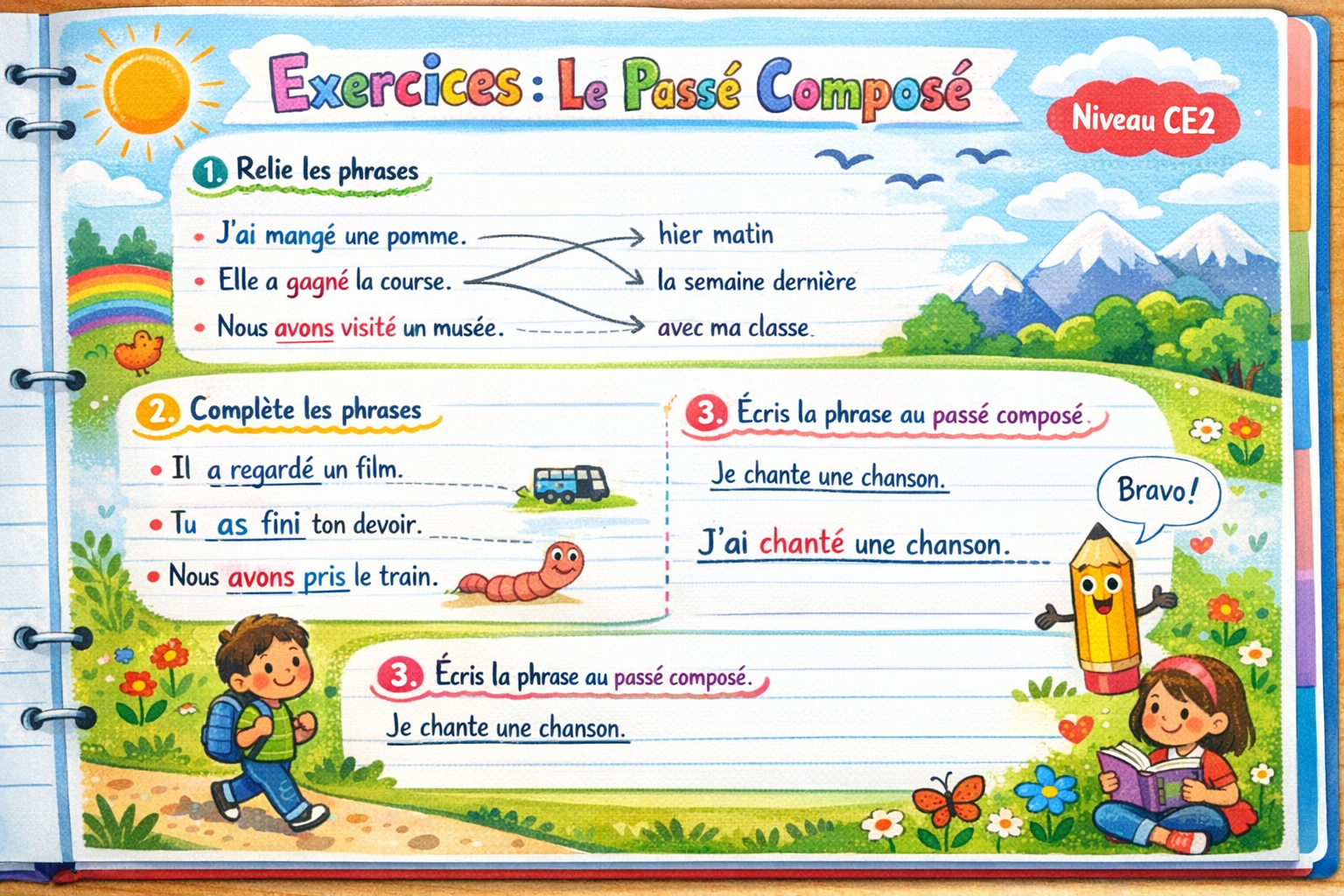 Le passe compose au CE2 : exercices corriges