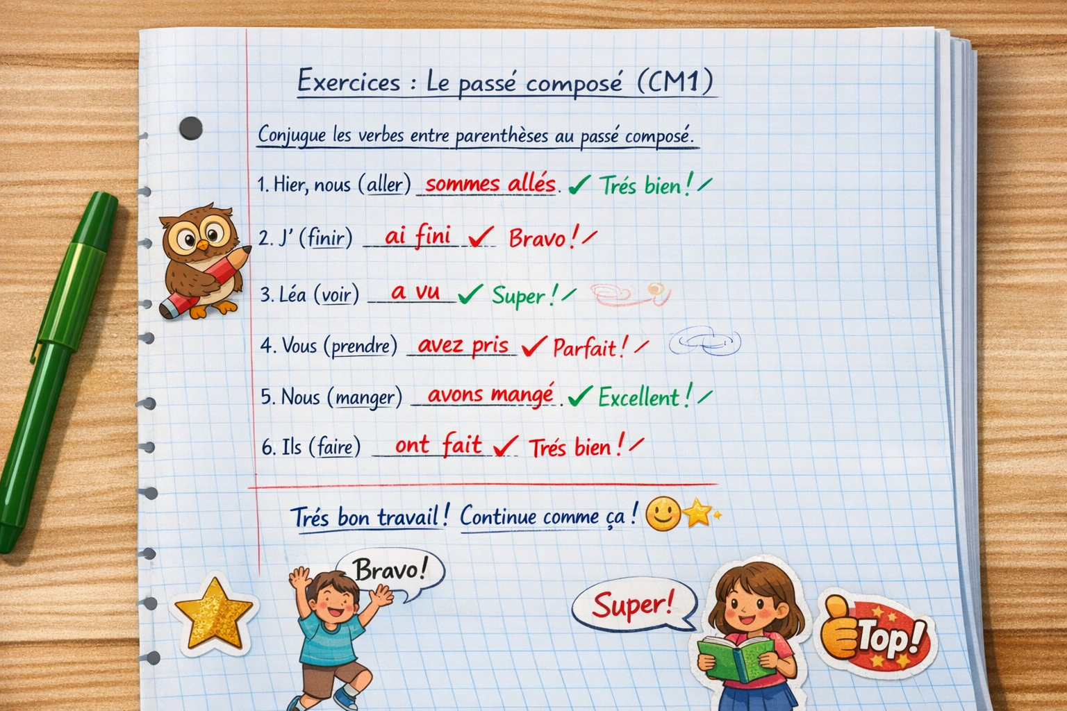 Le passe compose au CM1 : exercices corriges