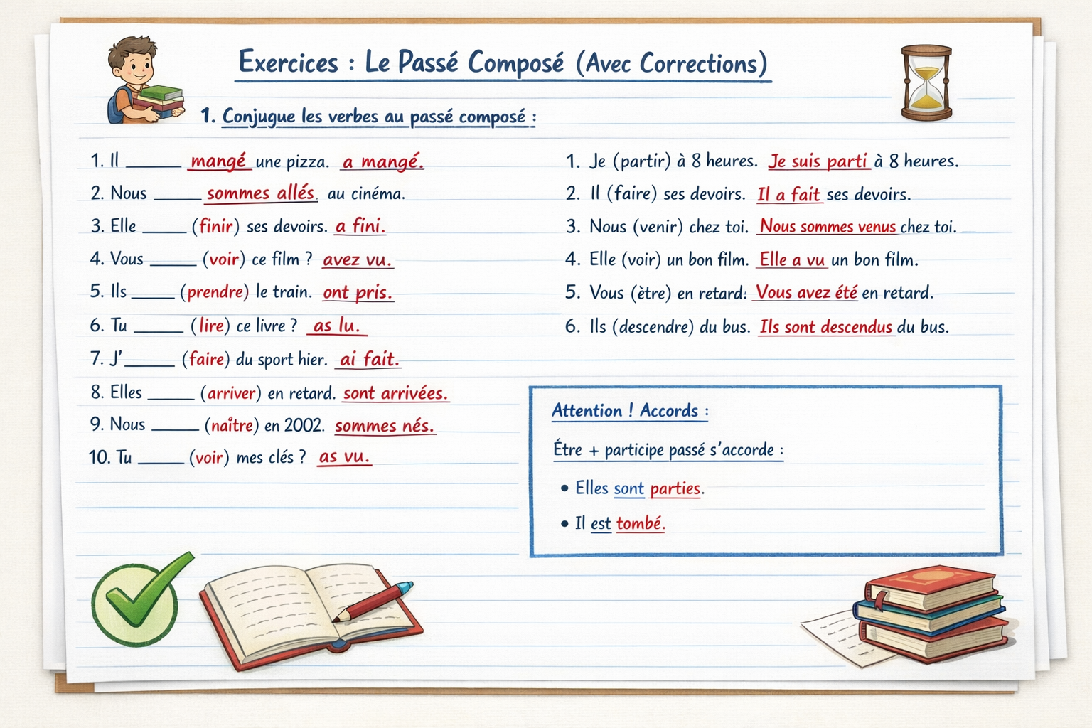 Exercices sur le passe compose : tous niveaux avec corriges