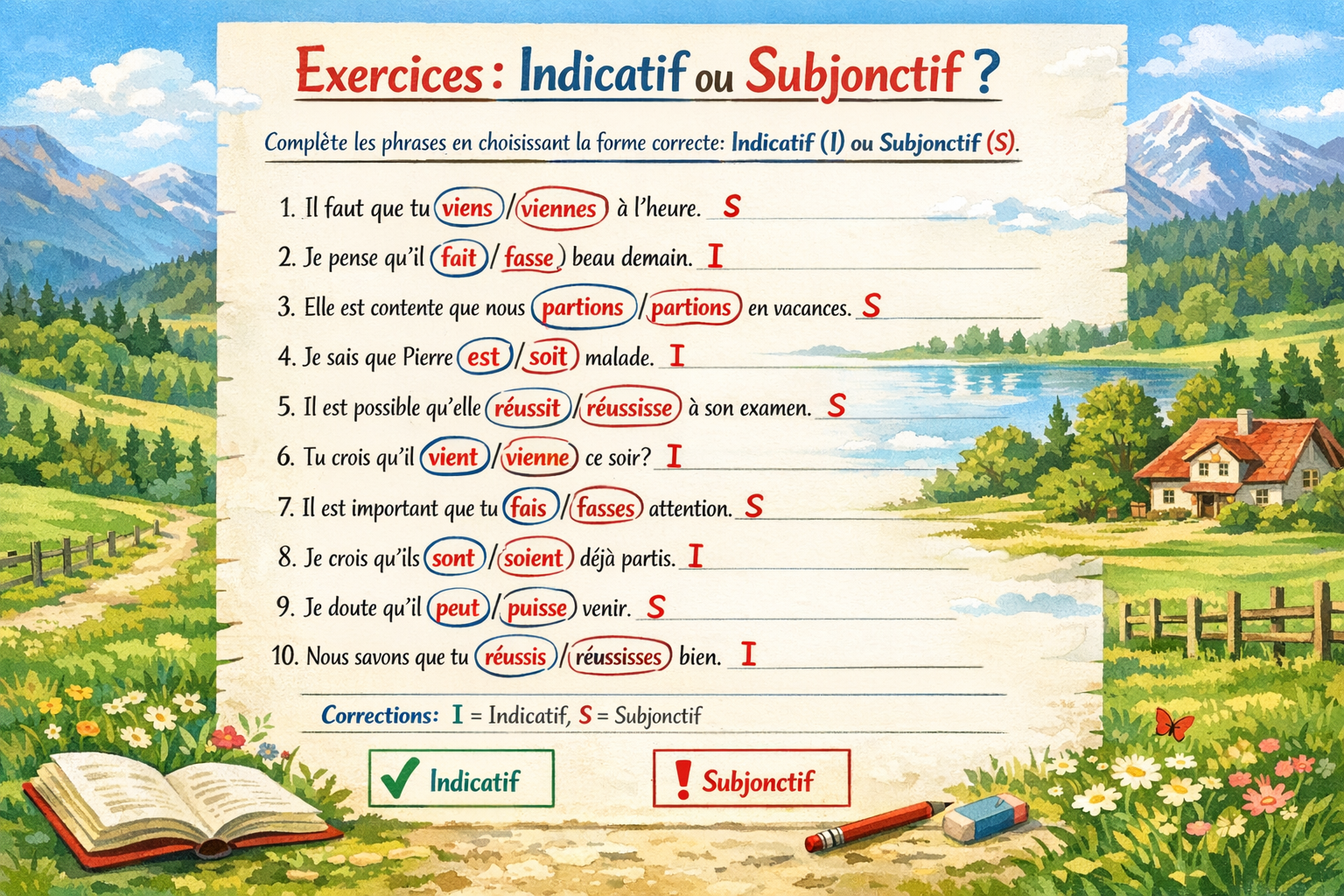 Exercices sur le subjonctif present : avec corriges