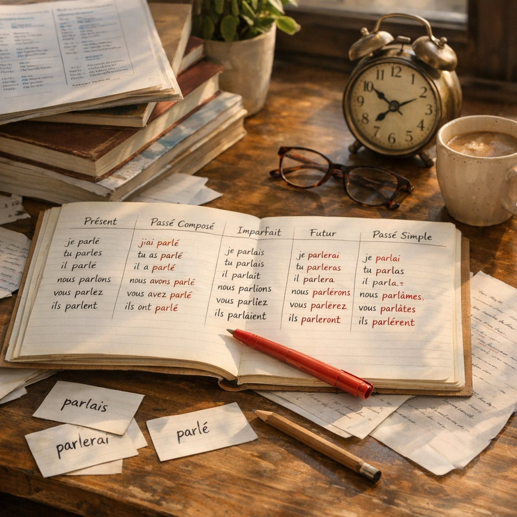 Indicatif : présent, passé composé, imparfait, futur et passé simple