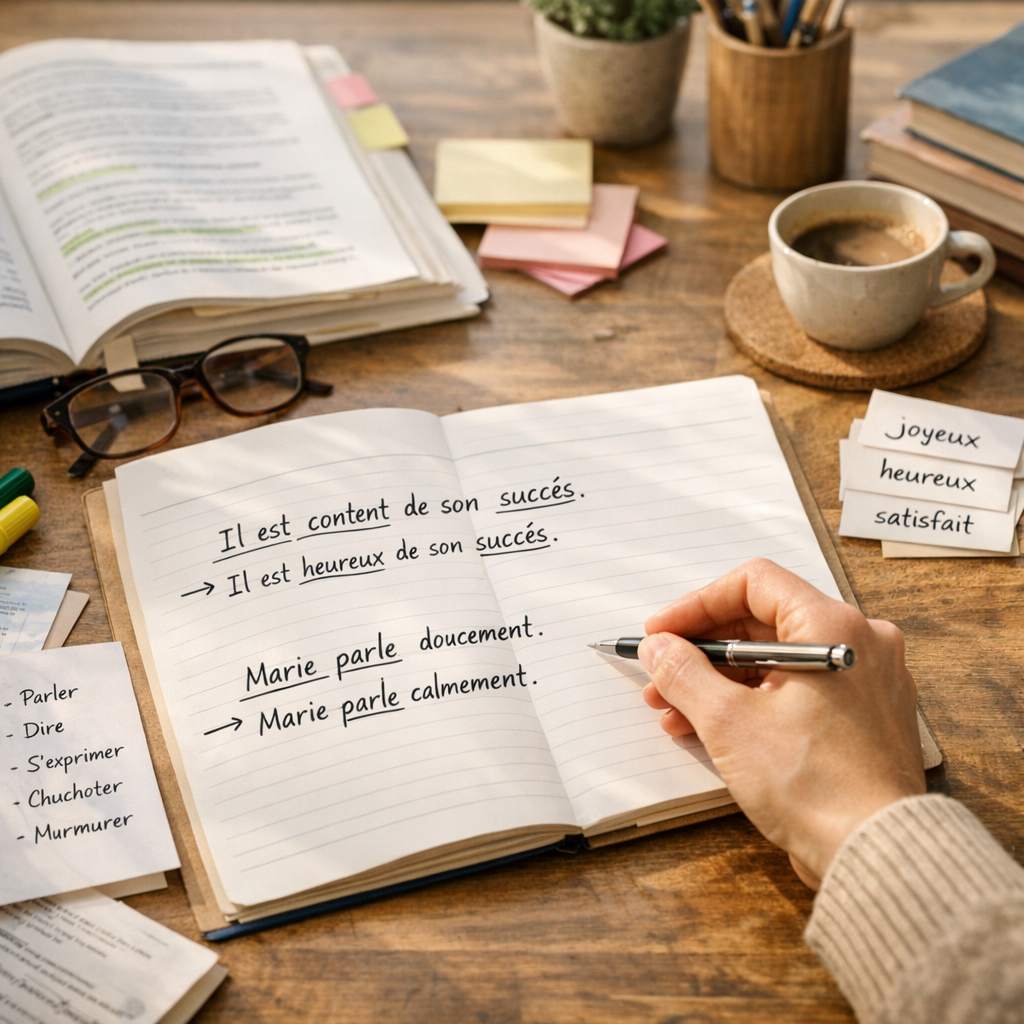 Usage des synonymes dans une phrase : méthode et exemples résolus