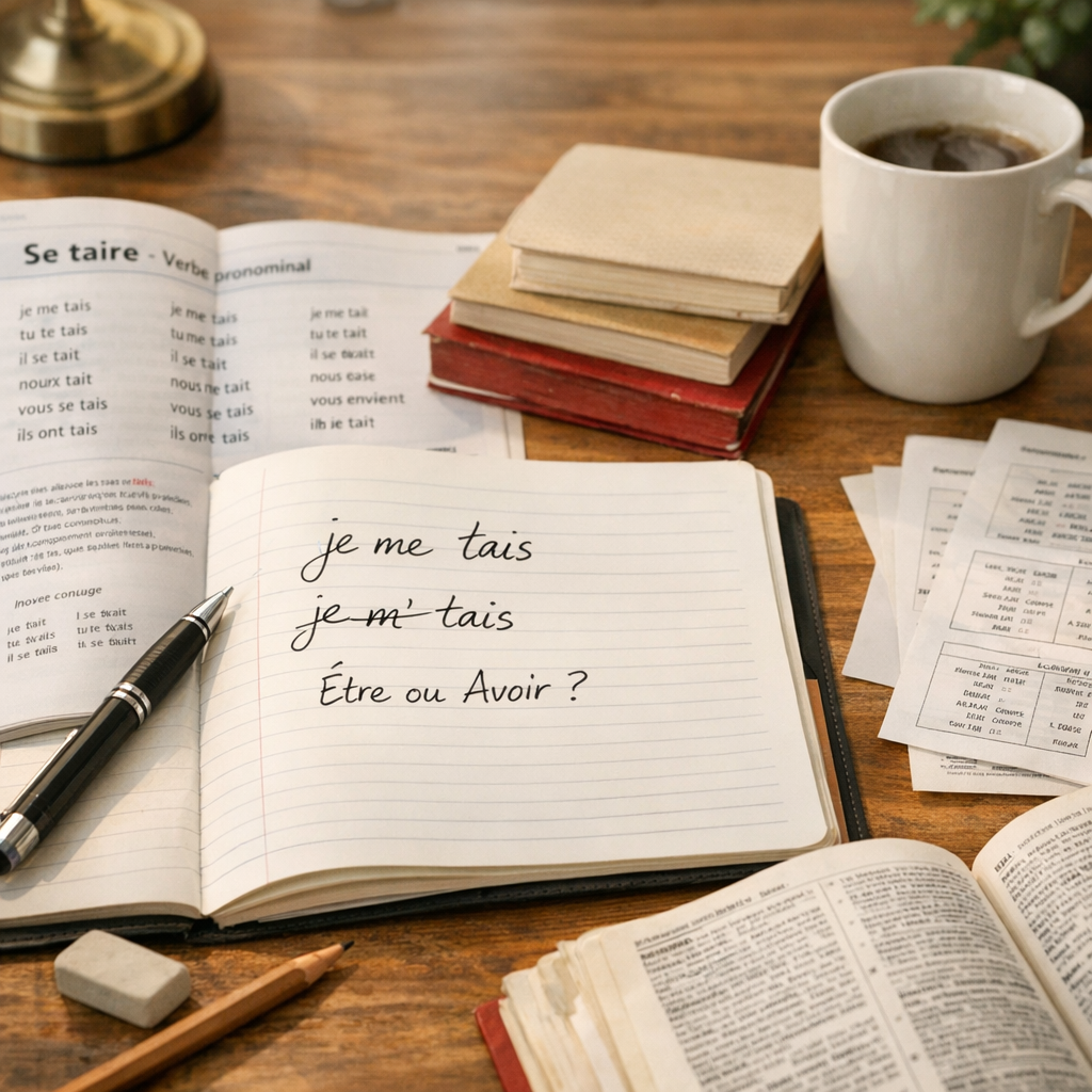 Présent de l’indicatif pronominal : comment écrire « je me tais » et choisir l’auxiliaire ?